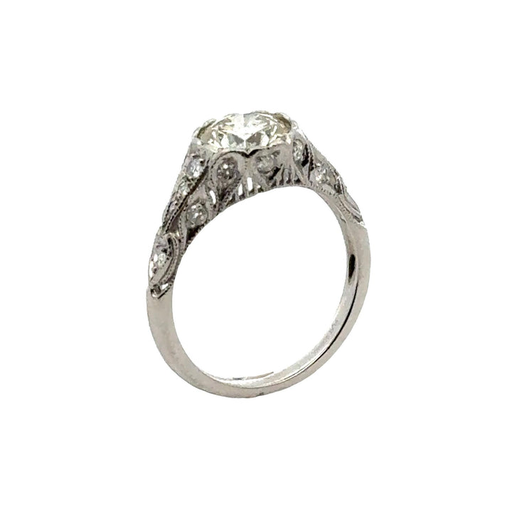 Art Deco Lab Grown Diamond Filigree Platinum Vintage Ring