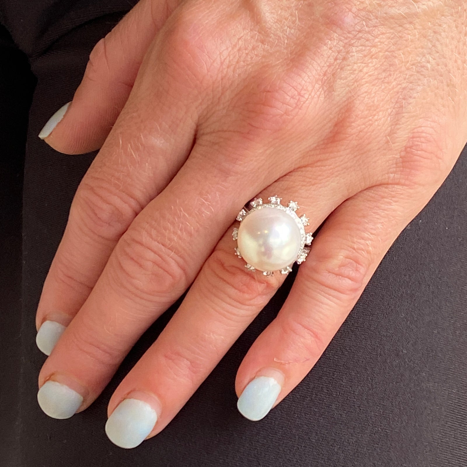 South Sea Pearl Diamond 18 Karat White Gold Cocktail Ring