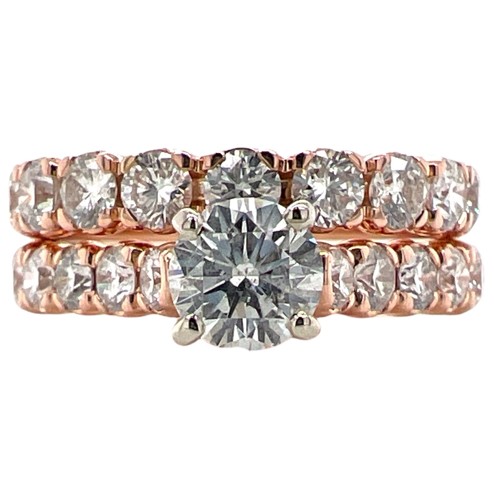 Round Brilliant Diamond Engagement Ring Bridal Set 14 Karat Rose Gold