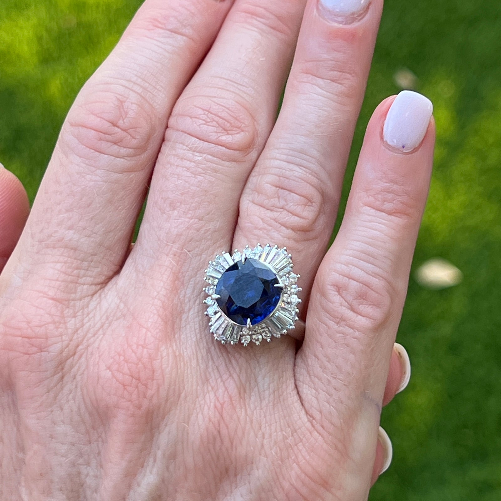 4.71 Carat Natural Blue Sapphire Diamond Platinum Cocktail Ring