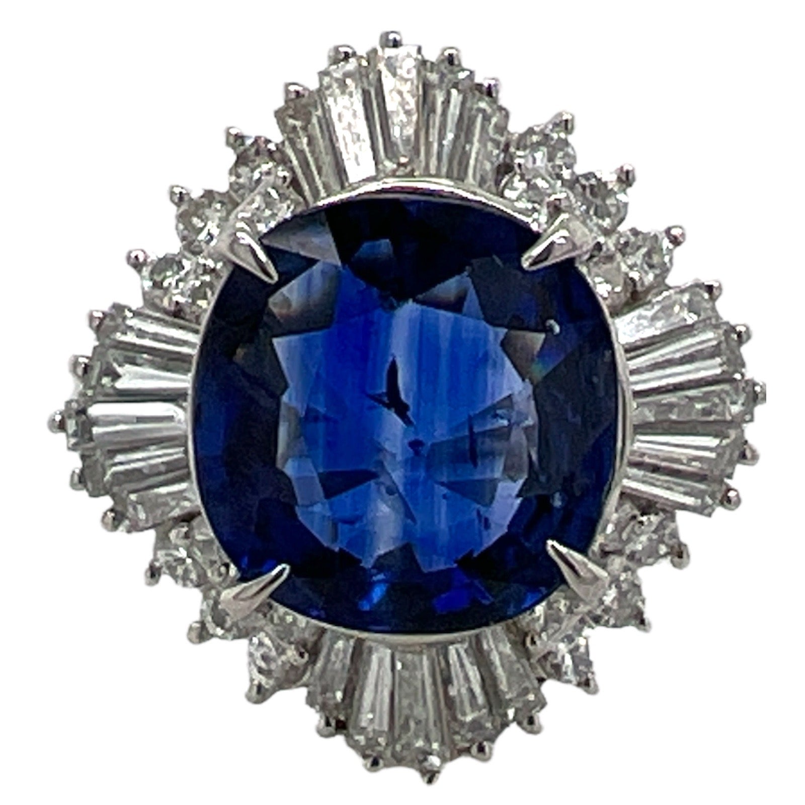 4.71 Carat Natural Blue Sapphire Diamond Platinum Cocktail Ring