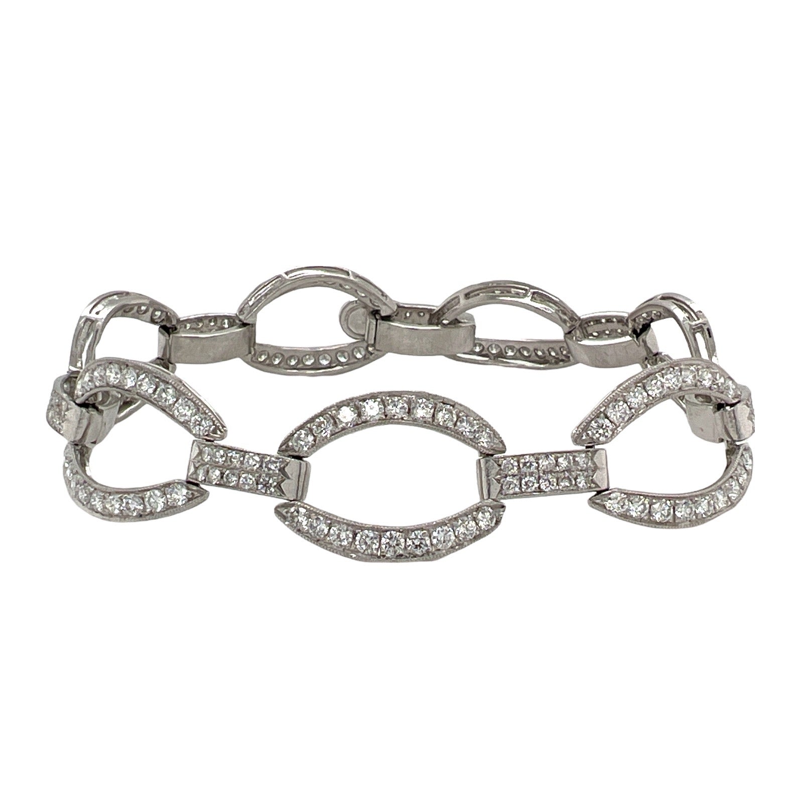 7.00 CTW Round Brilliant Diamond Platinum Oval Link Bracelet