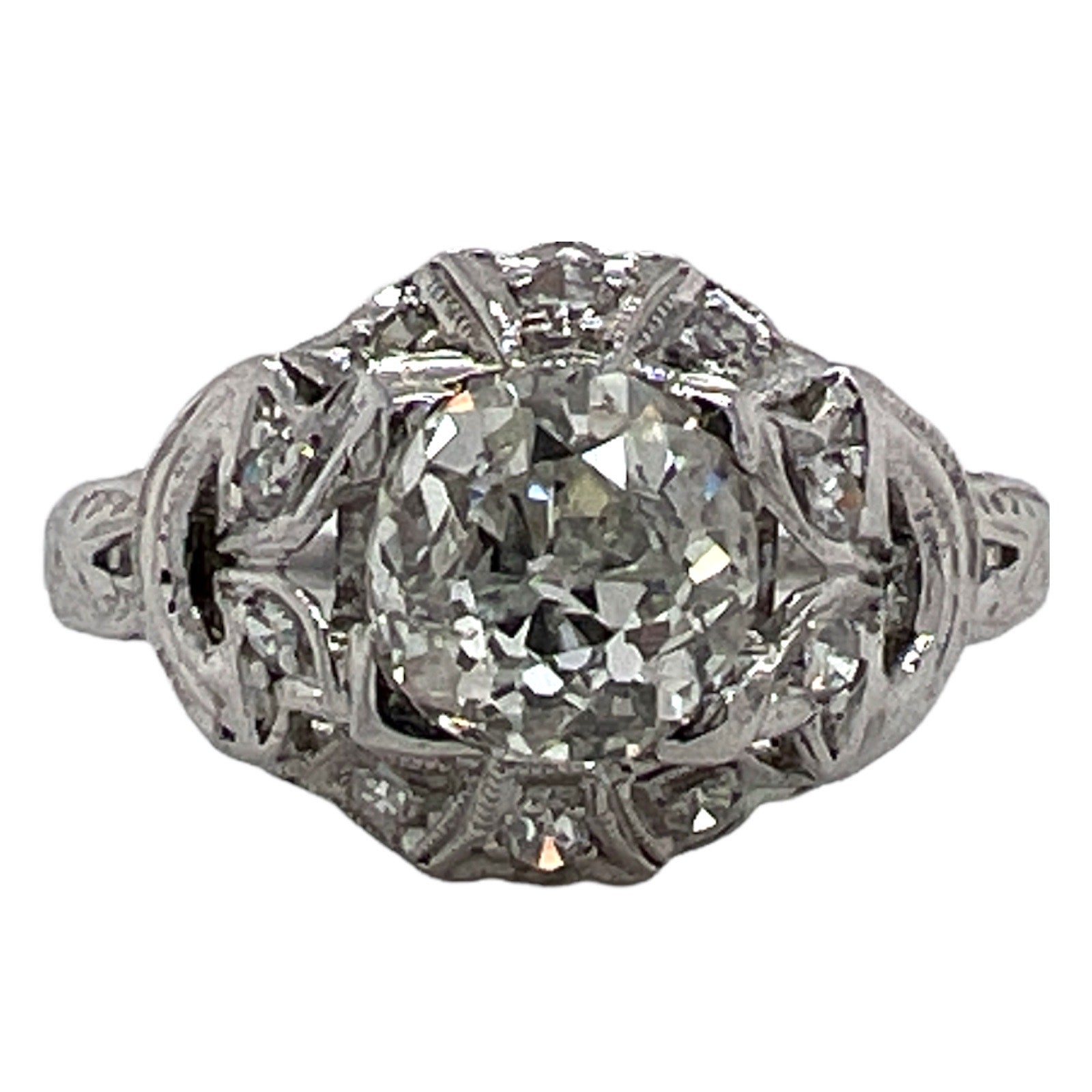 Art Deco Old European Diamond Platinum Engagement Ring