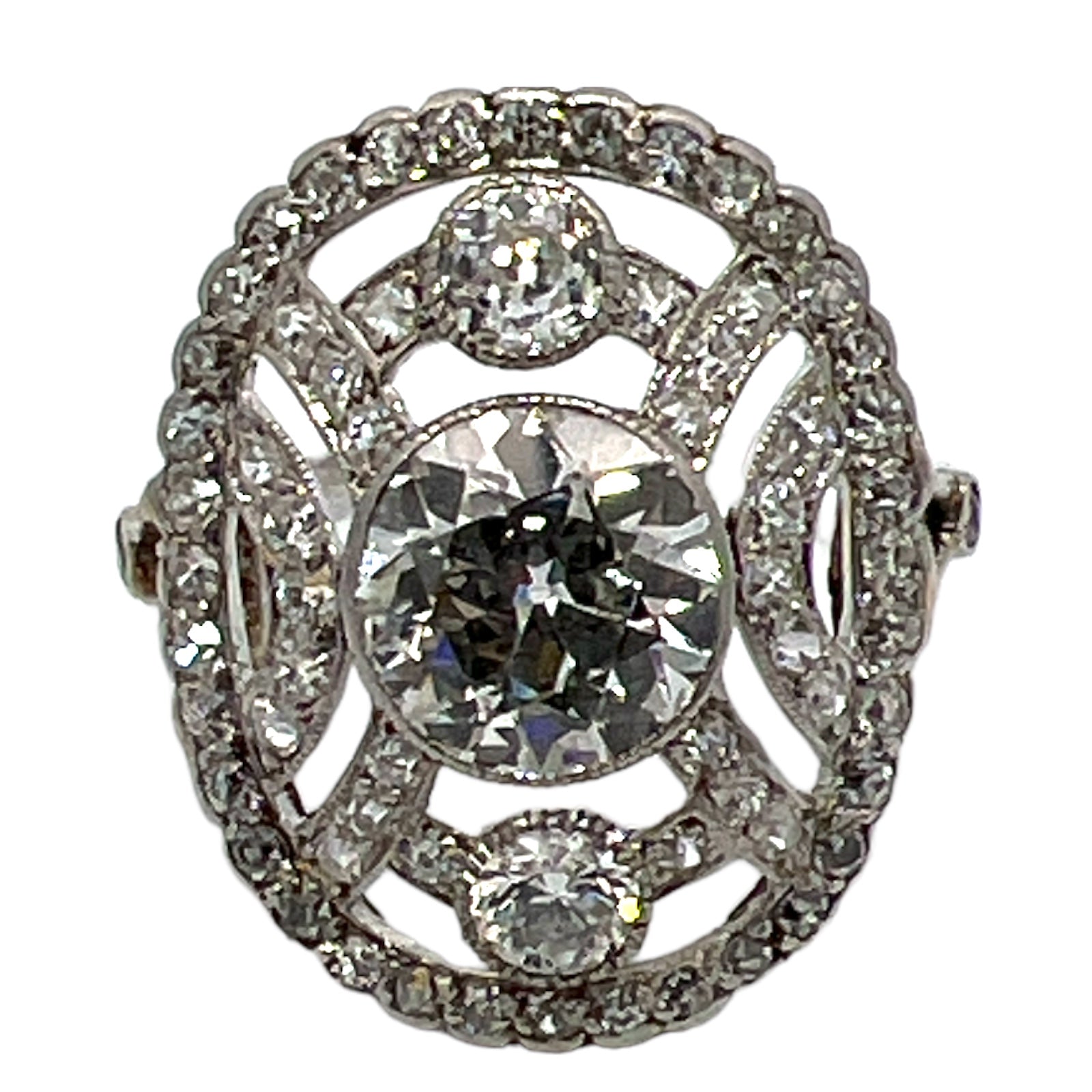 Art Deco Old European Diamond Platinum Cocktail Ring