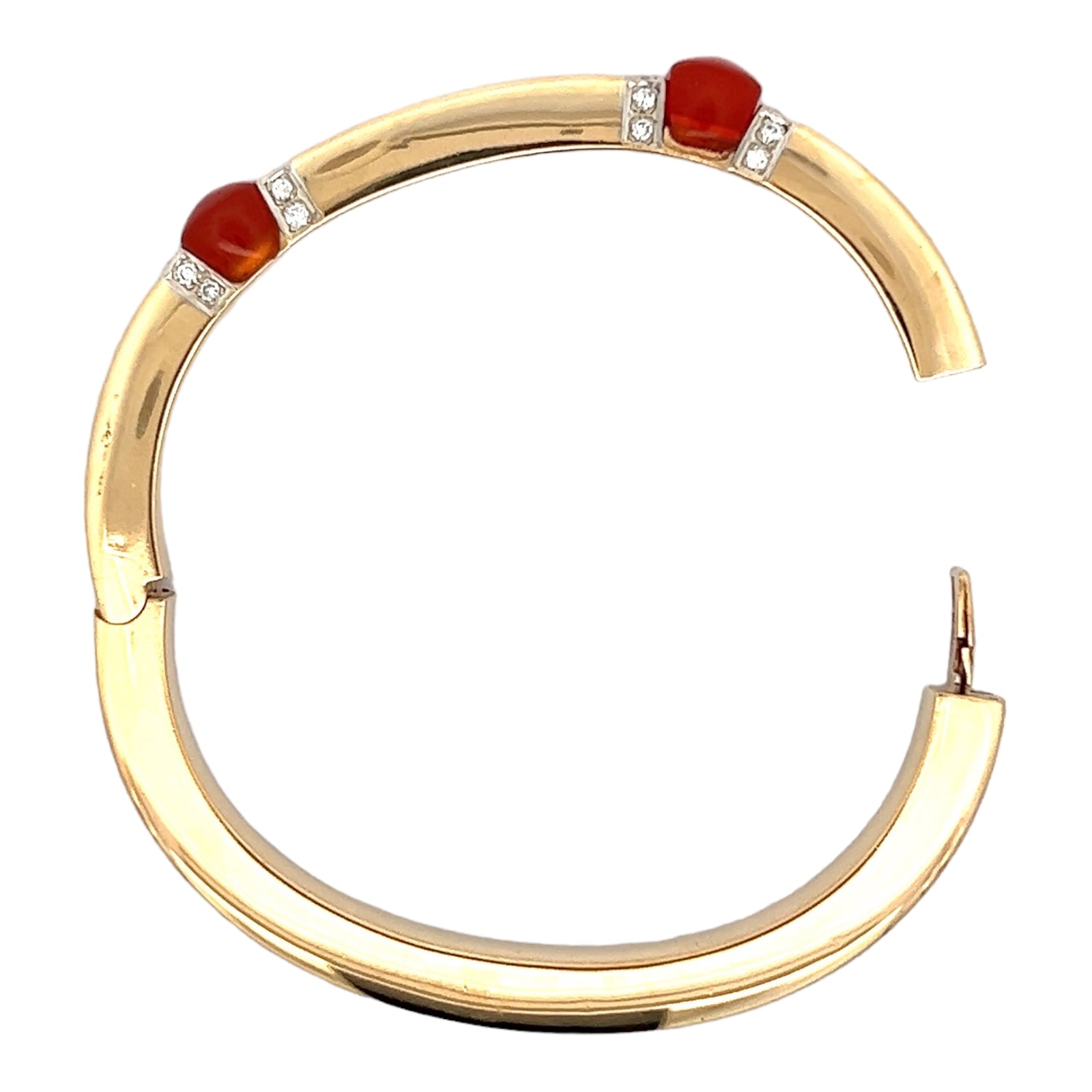 Diamond Carnelian 18 Karat Yellow Gold Square Hinged Bangle