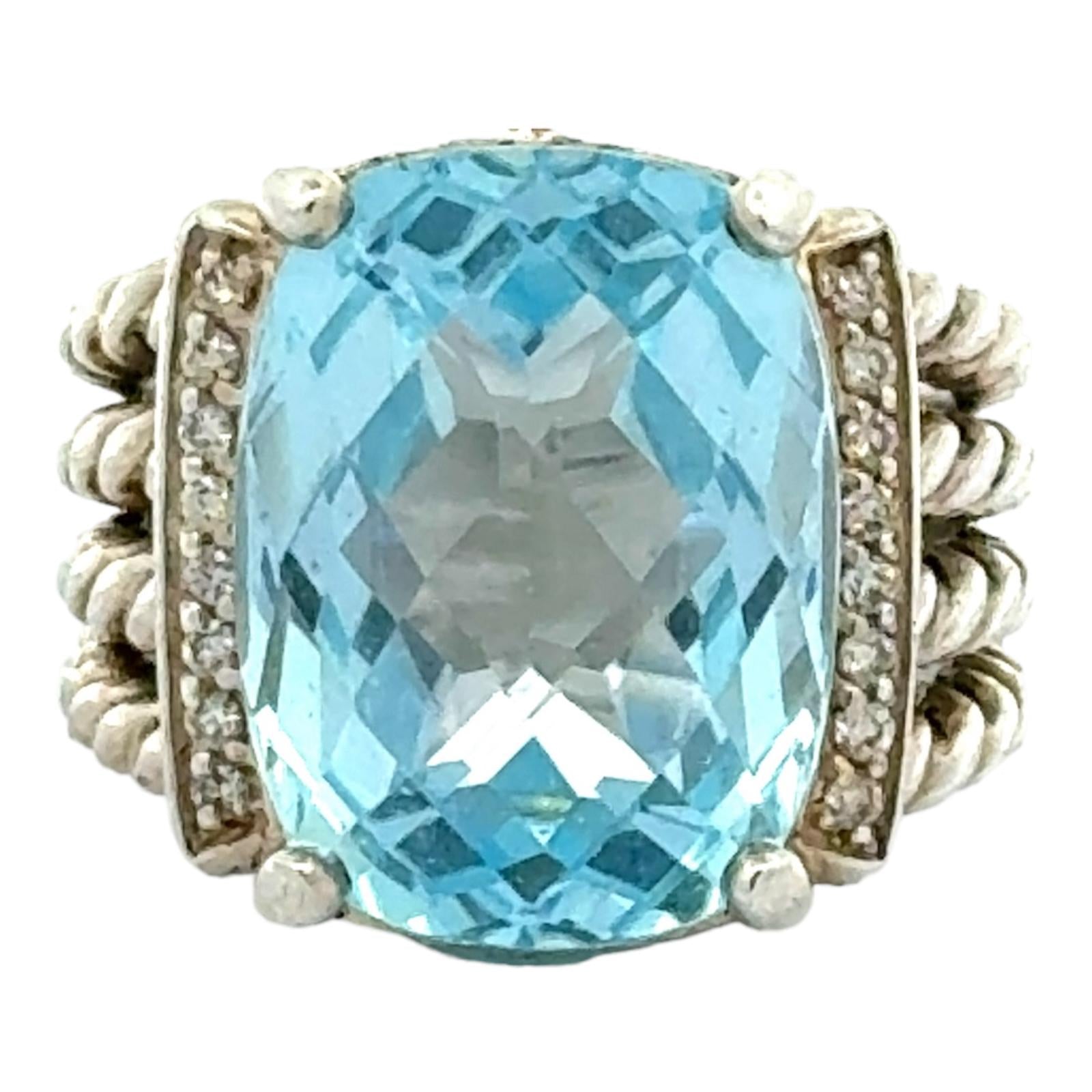 David Yurmin Wheaton Blue Topaz Diamond Sterling Silver Cocktail Ring