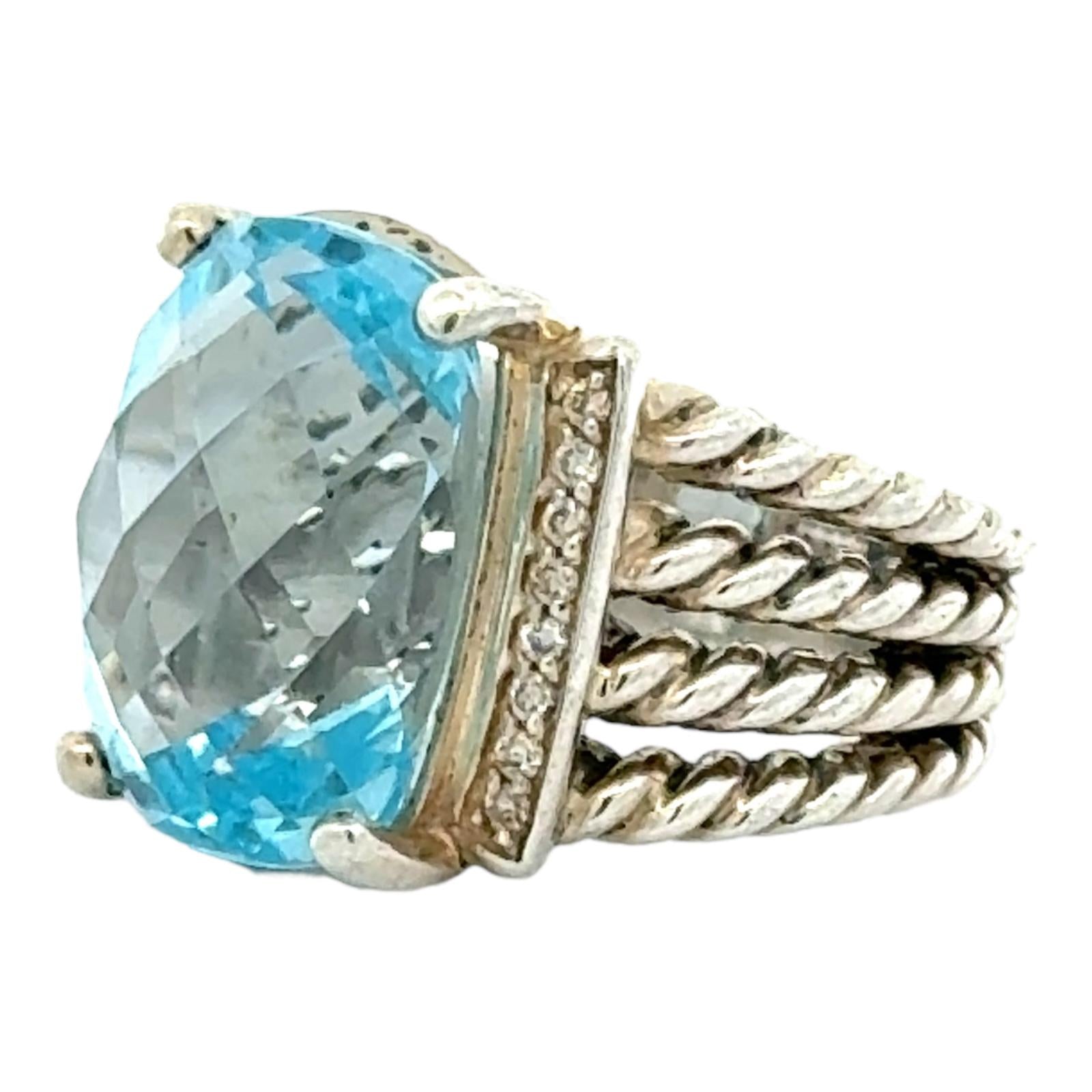 David Yurmin Wheaton Blue Topaz Diamond Sterling Silver Cocktail Ring