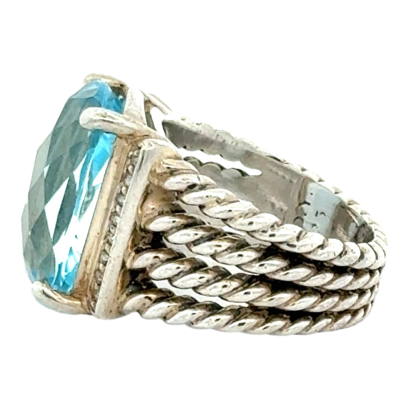 David Yurmin Wheaton Blue Topaz Diamond Sterling Silver Cocktail Ring