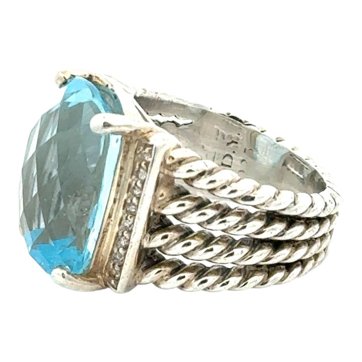 David Yurmin Wheaton Blue Topaz Diamond Sterling Silver Cocktail Ring