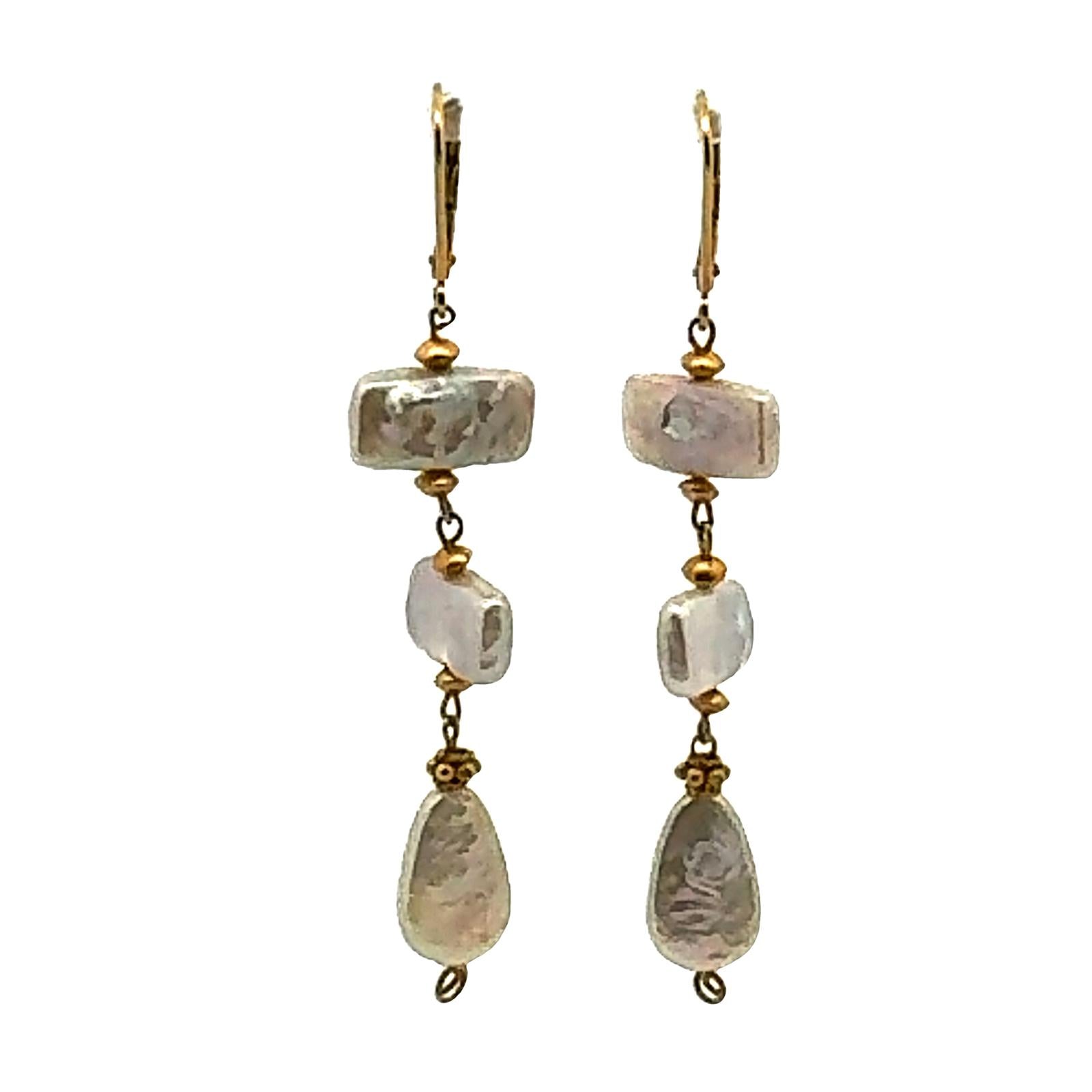 Cultured Pearl 14 Karat Yellow Gold Handcrafted Dangle Earrings