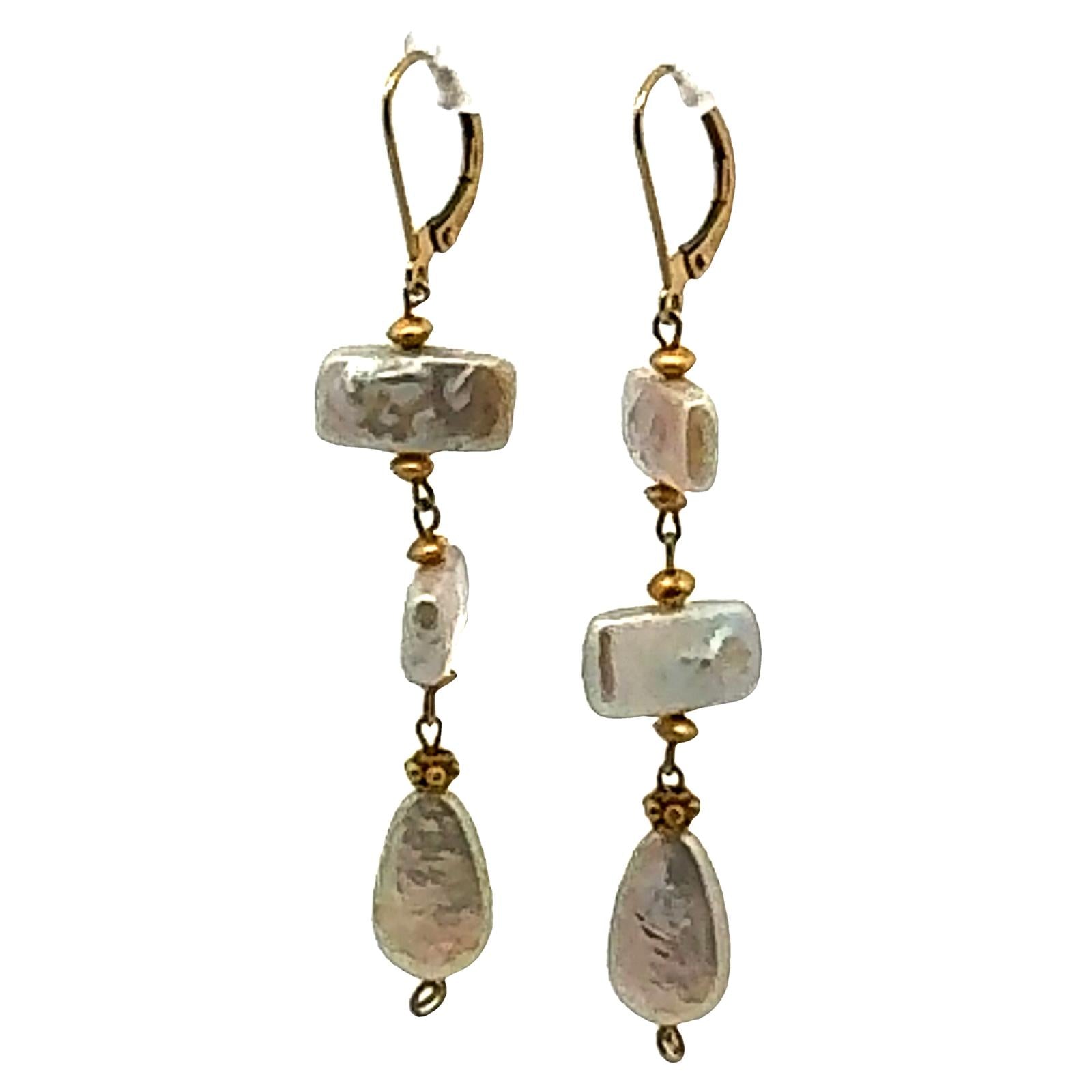 Cultured Pearl 14 Karat Yellow Gold Handcrafted Dangle Earrings