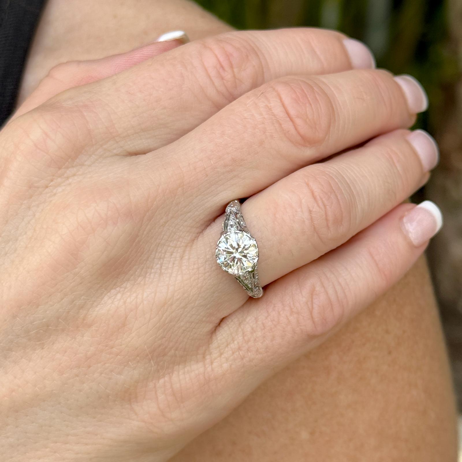 Art Deco Lab Grown Diamond Filigree Platinum Vintage Ring